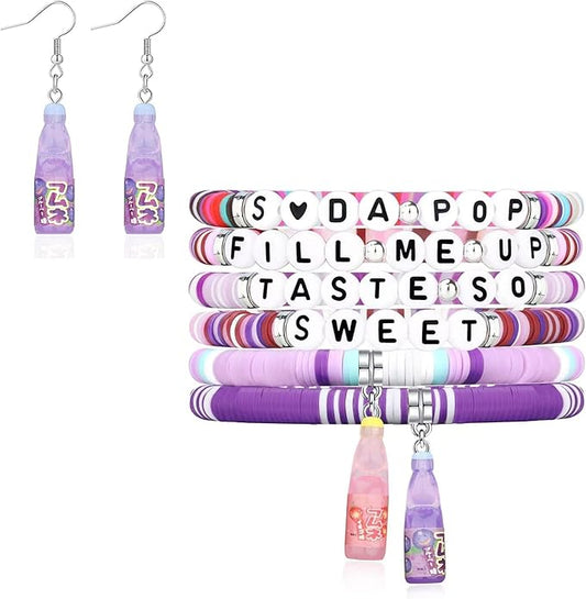 Bracelets Inspired by Korean Kpop Merch, 6 Pcs Stackable Stretch Friendship Beaded and 1 set of earrings, Hunters Cosplay Costume Outfit Merchandise Jewelry Gifts for Fans, Christmas Birthday Gifts for Girls Women