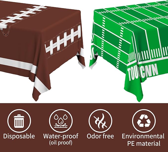 Gatherfun Football Party Decorations Disposable Tablecloth Plastic Touchdown Table Cover for Birthday Football Party Games Decoration 54 X 108Inch，2 Pack