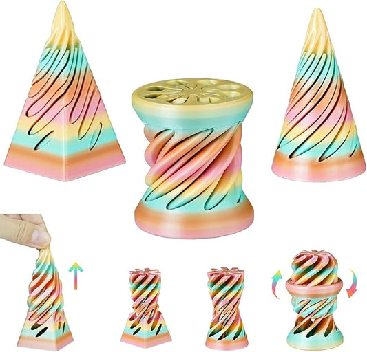 3PCS Impossible Cone,3D Printed Spiral Cone Fidget Toys,Impossible Pyramid Passthrough Sculpture,Stress Relieving Toys for Adults and Kids,Stocking Filler White Elephant Gifts (Candy Color-2)