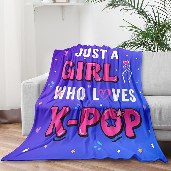 K-Pop Gifts for Teen Girls Women, K-Pop Music Throw Blanket, Christmas Day Gift for Kpop Fan, Just a Girl Who Loves Kpop
