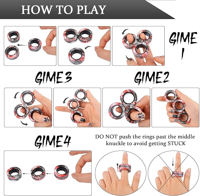 3Pcs Magnetic Rings Fidget Toy Set, Idea ADHD Anxiety Magnetic Fidget Toys Adults Fidget Spinner Rings for Relief, Christmas Stocking Stuffers Gifts for 8 9 10 11 12 13+ Year Old Teen Boy Girl B