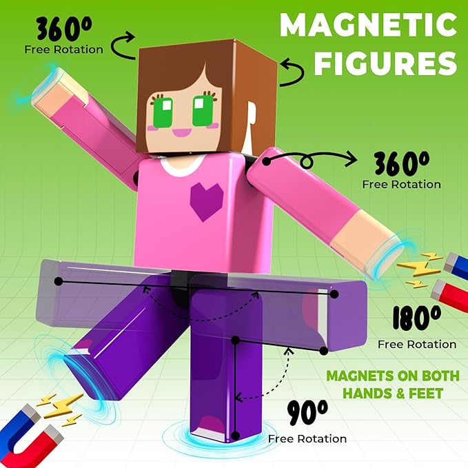 20 Pcs Magnetic Action Figures Playset - Magnetic Building Blocks, Magnet Cubes and Rotatable Figures Character Toys for Kids, STEM Toys, Christmas Birthday Gift for 3+ Year Old Boys Girls
