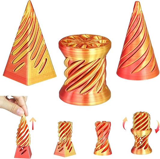3 PCS Impossible Cone,Spiral Cone Fidget Toy,Impossible Pyramid Passthrough Sculpture,3D Printed Spiral Cone Fidget Toy,Desktop Decompression Toys, Gifts,Birthday (Flame Red)