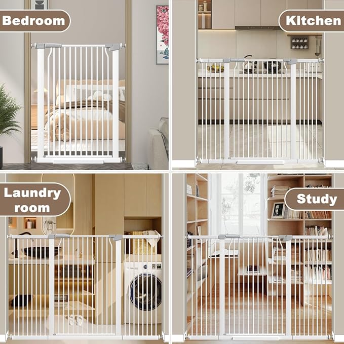 41" Extra Tall Cat Gate for Doorway, 29.6-31.5''W Metal Pet Baby Safe Gate, Extra Wide Pressure Mounted Baby Gate, No Drilling Cat Fence Indoor, Tall Dog Gate, White