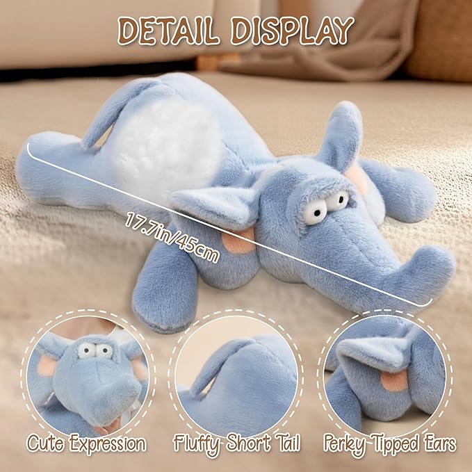18 Inch Blue Elephant Stuffed Animals, Funny Stuffed Elephant Plush, Soft & Cute Plush Toys Gifts for Kids, Boys, Girls, Children, Birthday, Christmas