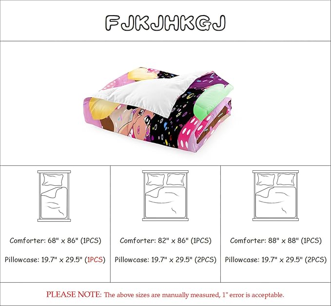 African Black Girl Comforter Set Princess Bedding Kids Comforter Sets Gifts Girls Bedroom Decor Pink Full Size Quilt Sets with 2 Pillowcases