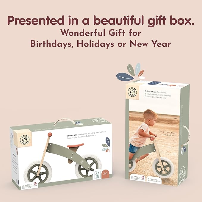 Speedy Monkey Wooden Balance Bike – Ergonomic Design with Cushioned Seat & Low Stride Frame, Safe & Comfortable for Toddlers, Develops Motor Skills & Balance, Ideal for Ages 3-6, Bike for Beginners
