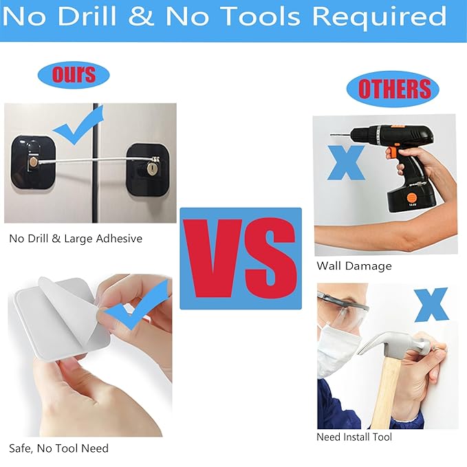 YEYA Upgraded Refrigerator Lock 2 Pack, Mini Fridge Lock for Kids, Child Safety Cabinet Doors