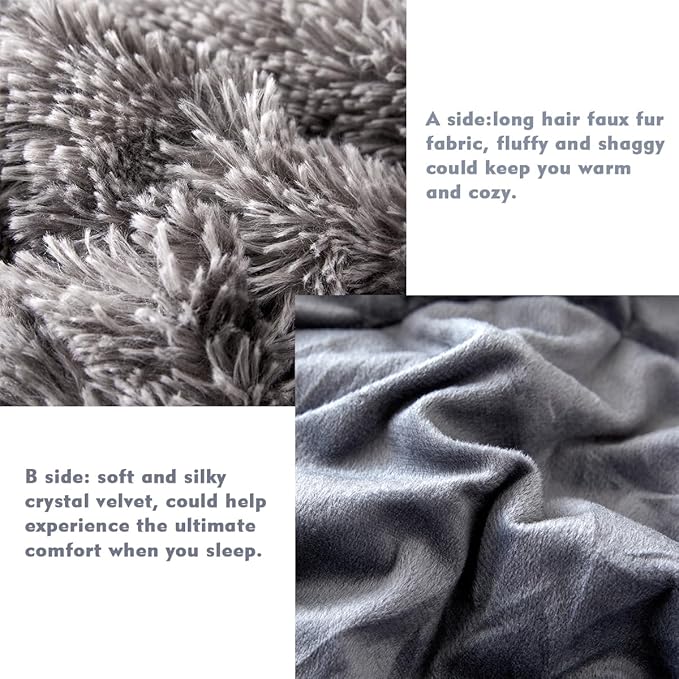 PERFEMET Dark Grey Plush Shaggy Comforter Set Twin Size 3 Piece Fluffy Faux Fur Tie Dye Bedding Sets Ultra Soft Long Hair Velvet Fuzzy Bedding for Boys Girls(Dark Grey, Twin)