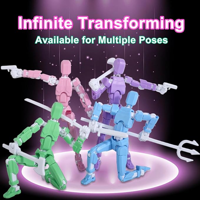 Creative Action Figure with Pose Stand,Building Toy Sets,3D Robot,Lucky Puppet Joints for Boys,Girls,Men,Women,Multi-Jointed Moveable Dummy Desk Decoration,Desktop Ornament for Game Lover (Purple)