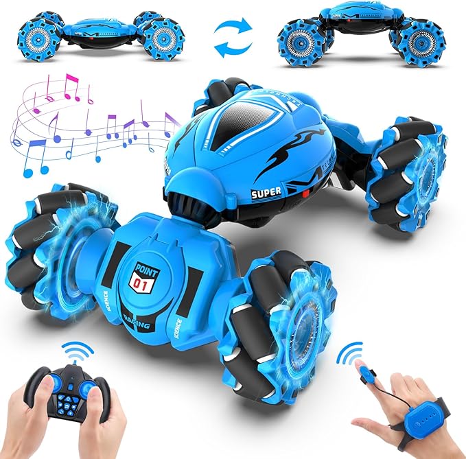 Dysaim Gesture RC Car, Gesture Sensing RC Stunt Car Toys for Kids 6-12 yr, 2.4GHz 4WD Hand Remote Control with Lights Music, Off-Road 360° Rotation Drift for Birthday Toy Gifts