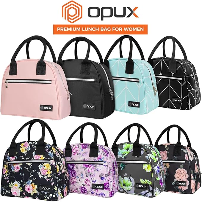 opux Lunch Box for Women, Insulated Lunch Bag Tote for Girls Kids Teen Adult, Cute Soft Cooler Container Work School, Reusable Thermal Food Meal Prep Organizer Pail Travel Beach, Purple Stripes