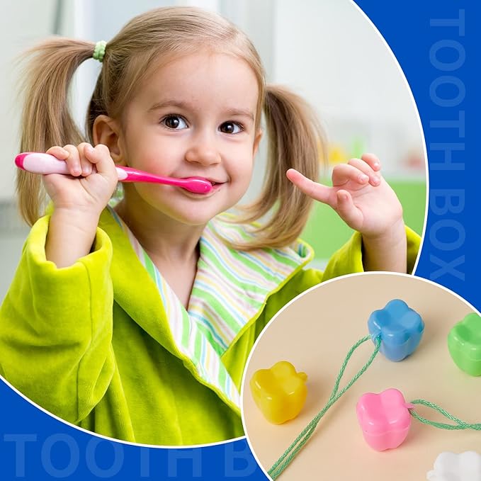 Taiyin 80 Pcs Colorful Tooth Savers Box, Plastic Tooth Holders Bulk for Boys Girls Kids Keepsake, Goodie Bag Fillers, Party Favor, Dentist Office, 5 Colors, 0.6 x 0.75 x 0.6 Inch