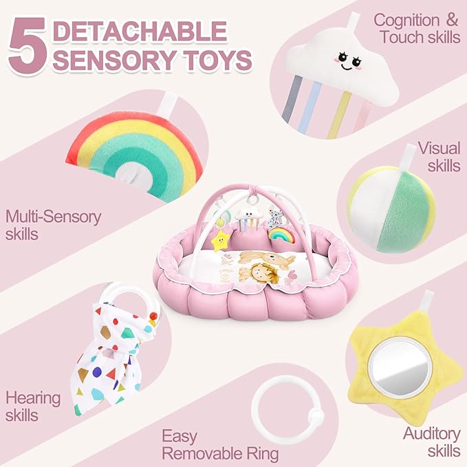 OCATO Baby Play Mat Gym: Baby Girl Gifts Tummy Time Mat Baby Play Gym Thick Large Baby Activity Center from Newborn to Toddler Skills Development Baby Essentials Baby Shower Gifts Ball Pit Cat Dog Bed