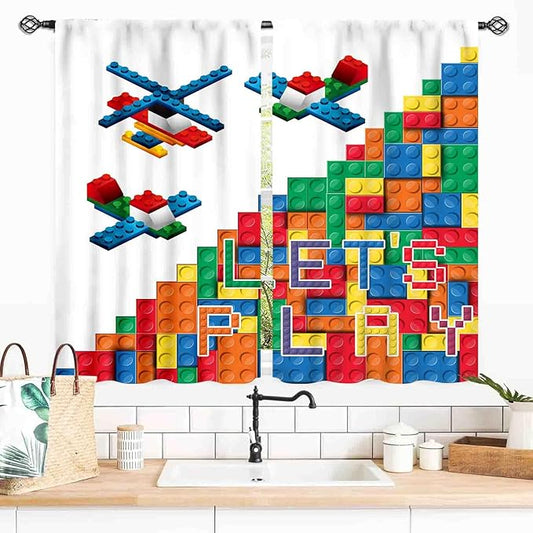 Building Blocks Curtains for Boys Room, Abstract Colorful Plastic Building Brick Blocks Geometric Helicopter Aircraft Pattern Window Drapes for Baby Bedroom Living Room, 55x39 Inch