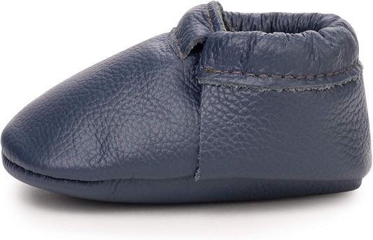BirdRock Baby Fringeless Moccasins - Genuine Leather Boys and Girls Shoes for Newborns, Infants, Babies, Toddlers