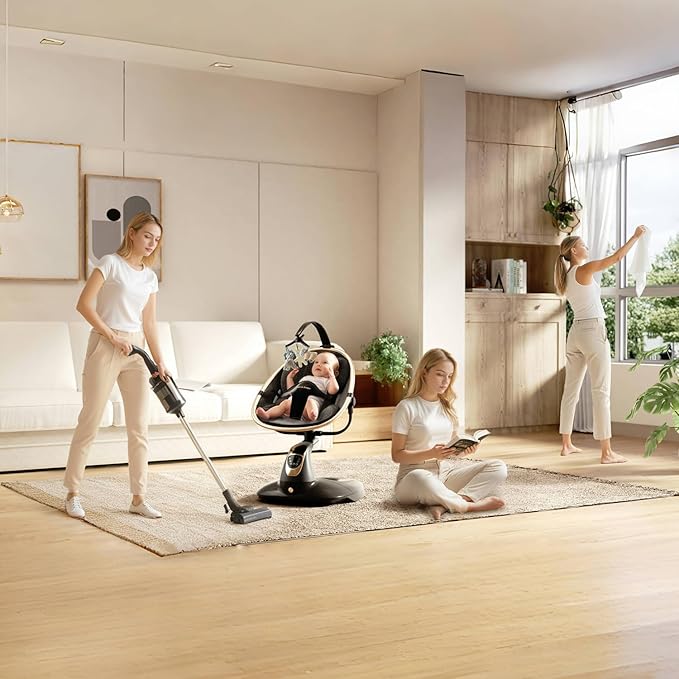 Baby Swing for Infants to Toddler, Electric Baby Swing with Sturdy Shield-Shaped Base, 180° Rotation Portable Infant Swing for Newborn Baby Boy Girl Up to 20 lbs, 5-Speeds & 12 Preset Lullabies, Black