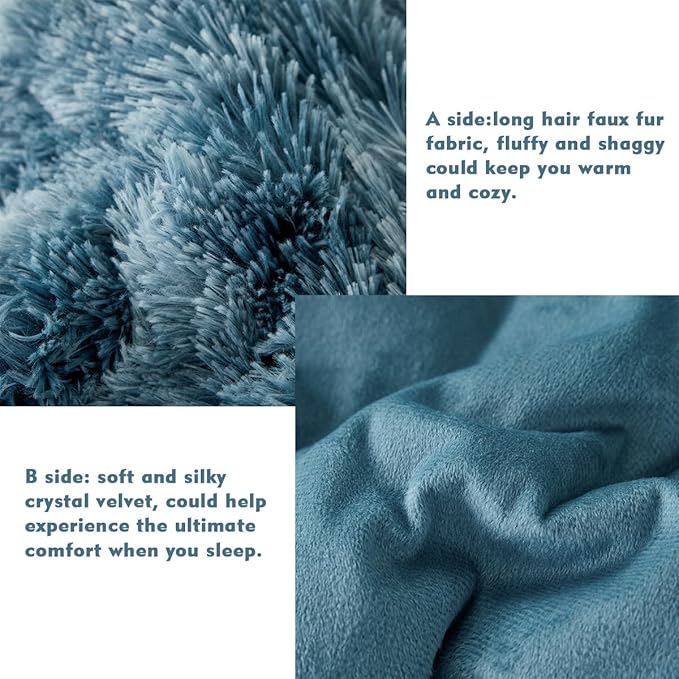 PERFEMET Fuzzy Faux Fur Comforter Set Queen Size 3 Pcs Colorful Plush Shaggy Tie Dye Teal Blue Bedding Set Ultra Soft Comfy Fluffy Furry Velvet Quilt Set(Turquoise, Queen)