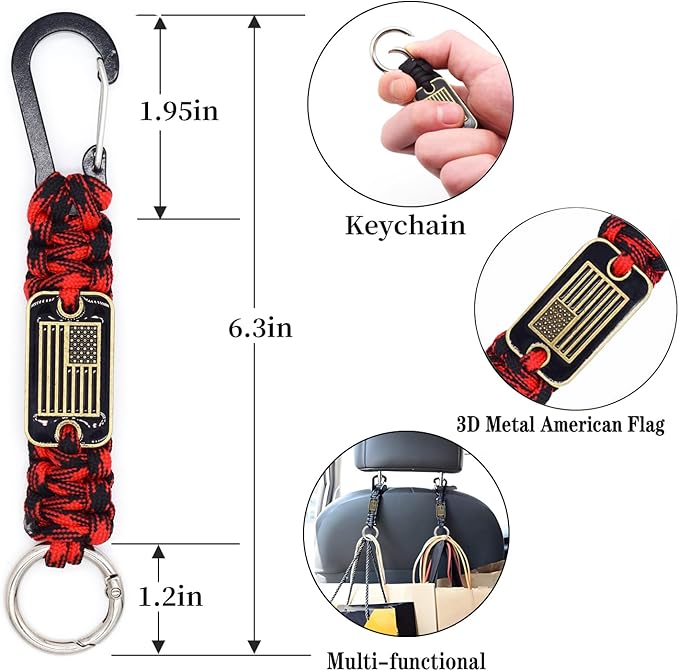 Heavy Duty Braided Paracord Lanyard Keychain with USA Flag, Parachute Rope Necklace Keychains, Braided Strong Lanyard