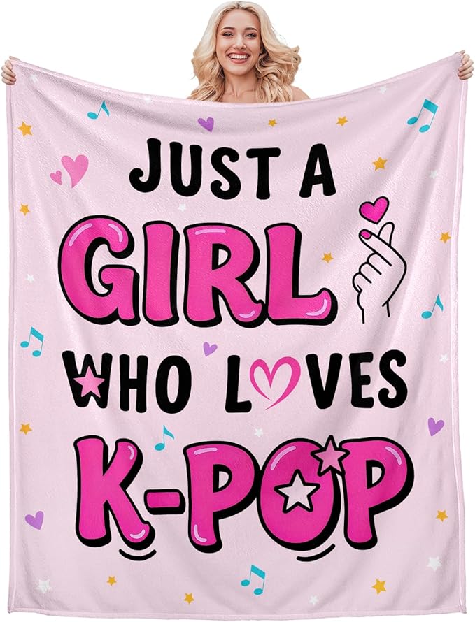 K-Pop Gifts for Teen Girls Women, K-Pop Music Throw Blanket, Christmas Day Gift for Kpop Fan, Just a Girl Who Loves Kpop