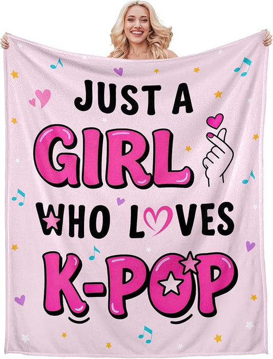 K-Pop Gifts for Teen Girls Women, K-Pop Music Throw Blanket, Christmas Day Gift for Kpop Fan, Just a Girl Who Loves Kpop