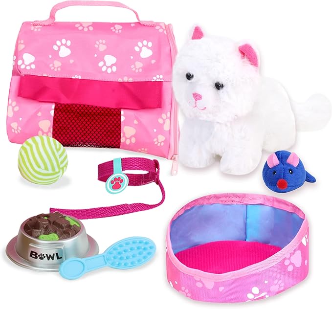 Sophia's 18" Doll 10 pc. White Plush Kitten, Carrier, and Accessories