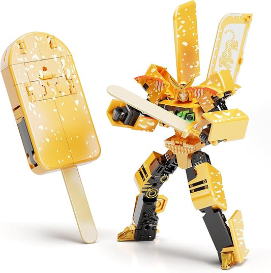 Ice Cream Transforming Toy, 2 in 1 Popsicle Transform into Robot Action Figure, DIY Transformation Figure Toys for Kids & Adults Action Figures for Boys Party Favors Gift (Yellow)