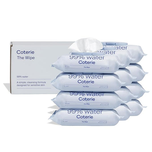 Coterie Baby Wipes for Sensitive Skin, Plant-Based and Plastic-Free Fibers, 99% Water, Hypoallergenic, pH Balanced, Unscented, Clean and Gentle Baby Essentials, 12 Pack, 672 Count