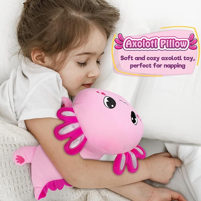 Officygnet Axolotl Plush, 13" Soft Stuffed Animal Plush Toy, Cute Axolotl Plushies Pillow, Kawaii Plushies Dolls for Kids, Pink Axolotl Gift for Girls Boys