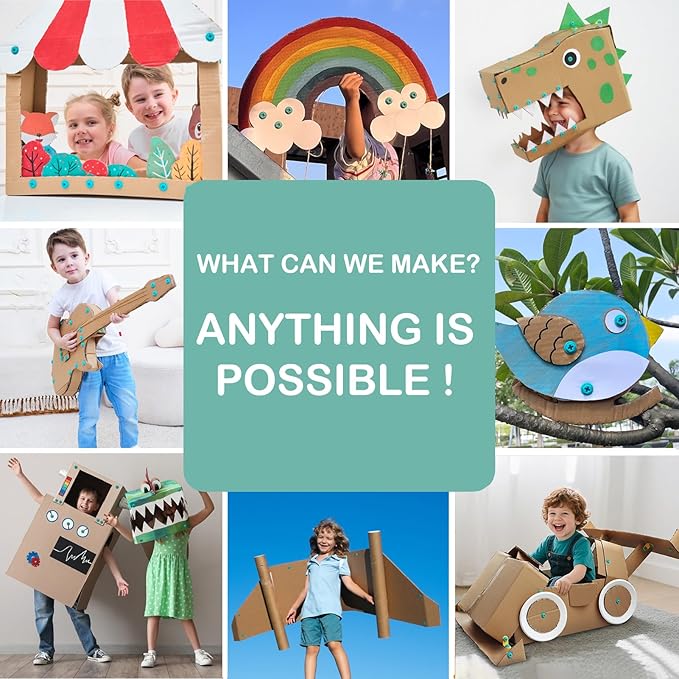 Cardboard Tools for Kids with Cutter &Tool Box, 87 PCS Cardboard Construction Kit for Family & Team Activities, Creative STEM Educational Toys Gift for Boys and Girls Aged 5+