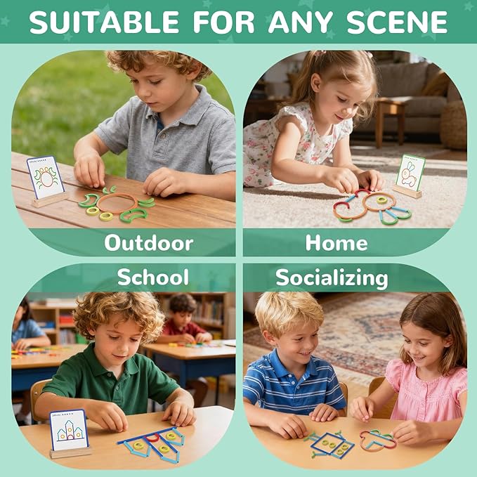 Montessori STEM Puzzle Toy for Kids Ages 3-6 – Wooden Educational Manipulative for Fine Motor Skills, Shape & Color Matching, Creative Building Activity Set for Preschool & Kindergarten