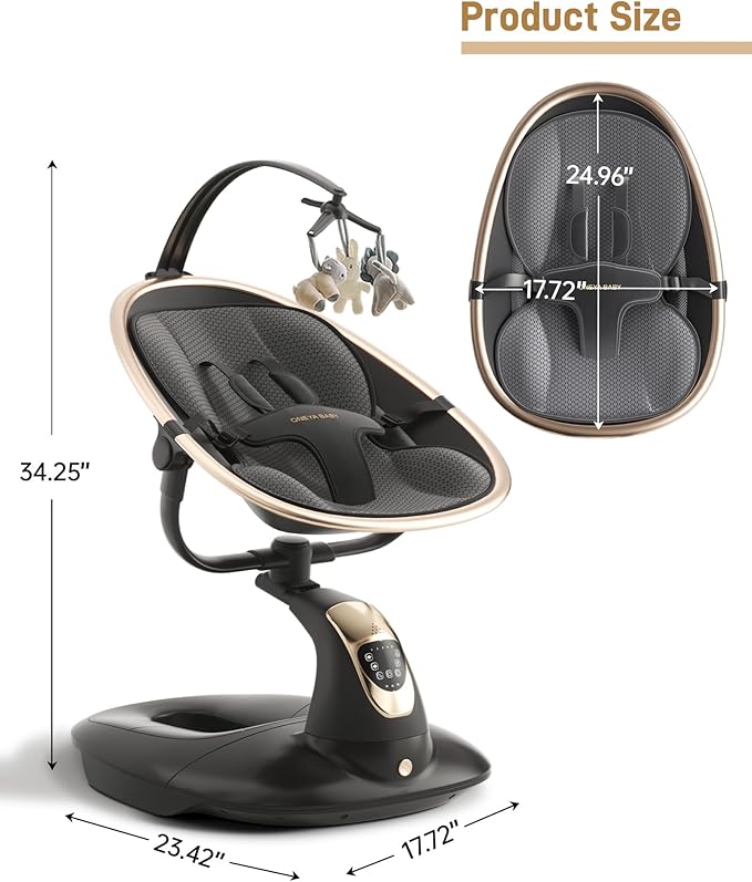 Baby Swing for Infants to Toddler, Electric Baby Swing with Sturdy Shield-Shaped Base, 180° Rotation Portable Infant Swing for Newborn Baby Boy Girl Up to 20 lbs, 5-Speeds & 12 Preset Lullabies, Black
