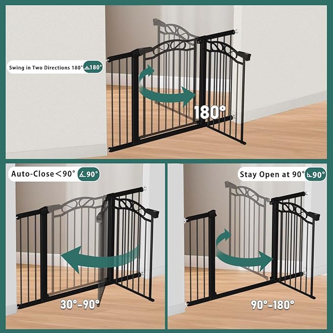 Fairy Baby 76.4"-81.8" Extra Wide Baby Gate for Stairs Doorways, Pressure Mount Pet Gate Auto Close Safety Child Gate, Long Large Dog Gate Indoor for House, 77 78 79 80 81 Inches Wide, Black