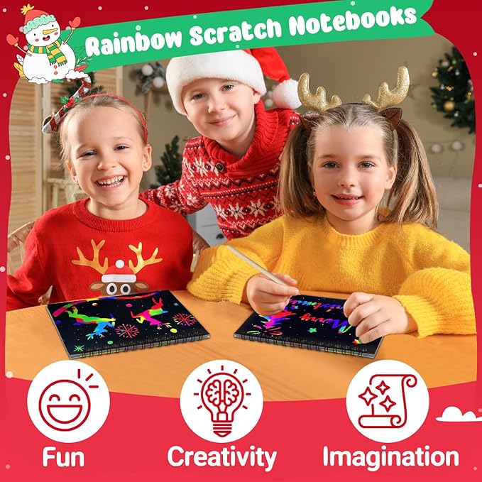 ZMLM Rainbow Scratch Party Favors Kids: Classroom Birthday Gifts Toy Bulk Scratch Art Notebook 24 Pack Goodie Bags Stuffers Girls Boys Classroom Prizes Student School Stocking Stuffers (Christmas)