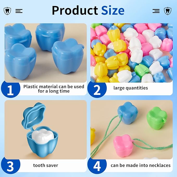 Taiyin 200 Pcs Colorful Tooth Savers Box, Plastic Tooth Holders Bulk for Boys Girls Kids Keepsake, Goodie Bag Fillers, Party Favor, Dentist Office, 5 Colors, 0.6 x 0.75 x 0.6 Inch