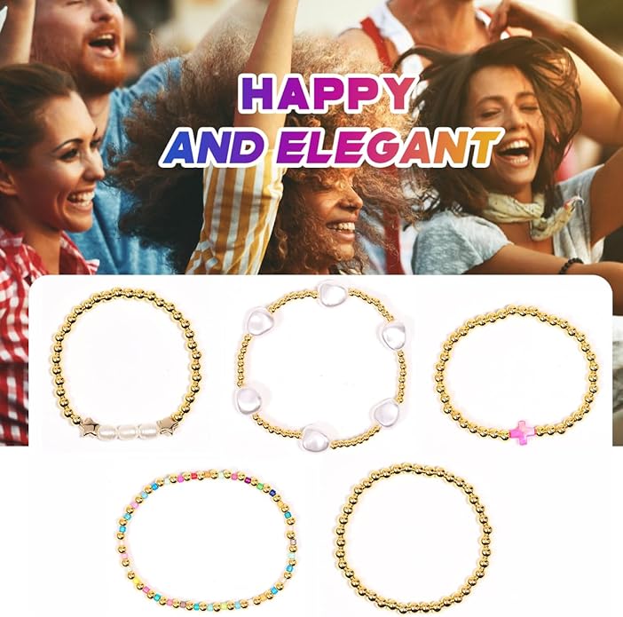 AICase for Korea-Pop Christian Gold Bracelets 5 Pcs Stackable Stretch Friendship Beaded Pearl Cross Bracelets k pop Costume Trendy Jewelry Gifts for Fans Women Birthday Christmas Stocking_63