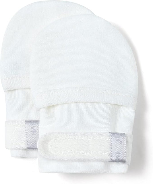 HAPIU Baby No Scratch Mittens Stay On, 100% Cotton Breathable, Adjustable Infant Gloves for Boys Girls, Newborn - 12 M
