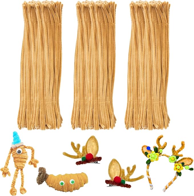 Light Brown Pipe Cleaners Crafts,Art Supplies,200pcs Chenille Stem,Solid Color Pipe Cleaners Set for DIY Art Creative Crafts and Decorations,limpia Pipas,Craft Supplies,Halloween Gifts