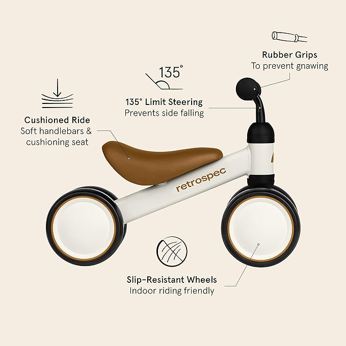 Retrospec Cricket Baby Walker Balance Bike with 4 Wheels for Ages 12-24 Months - Baby Toys & Toddler Toys for 1 Year Olds - Ride On Bicycle - Boys & Girls