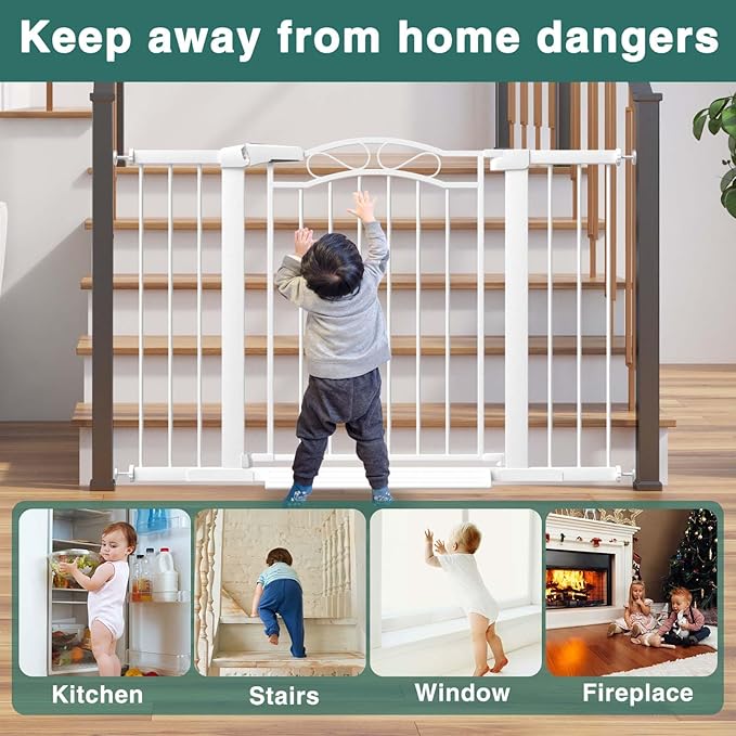 Fairy Baby 51.6"-54.3" Extra Wide Baby Gates for Doorways, Safety Child Gate for Kids Dog, Metal Auto Close Stair Gates Indoor for Children Toddler Pressure Mount Kit, Walk Thru Garden Gate, White