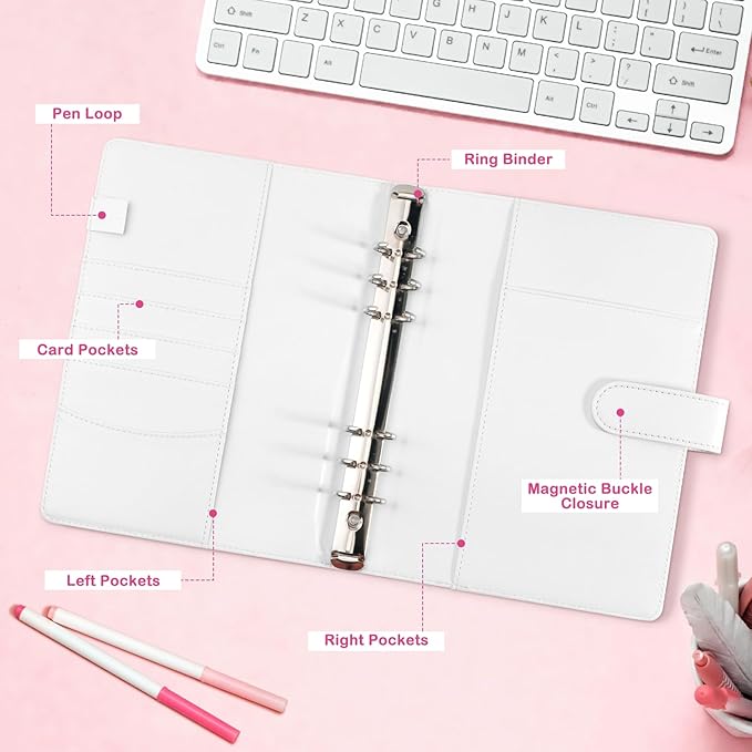 A5 Kpop Photocard Binder with 30 Pack 4-Pocket Card Pages, 6 Ring A5 Binder Card Collector Album with 240 Card Slots,PU Leather Binder Cover with Magnetic Buckle Closure for Organizing Trading Card