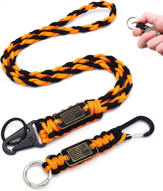 Heavy Duty Braided Paracord Lanyard Keychain with USA Flag, Parachute Rope Necklace Keychains, Braided Strong Lanyard