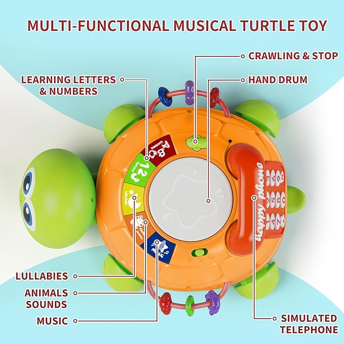 Letapapa Baby Toys 6 to 12 Months, Musical Turtle Baby Toys for 12-18 Months, Crawling Toy with Light & Sound, Educational Toy Birthday Gift for Baby Infant 3-6 7 8 9 10 Months 1 2 Year Old Toddlers