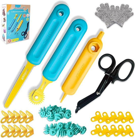 Cardboard Tools for Kids with Cutter &Tool Box, 87 PCS Cardboard Construction Kit for Family & Team Activities, Creative STEM Educational Toys Gift for Boys and Girls Aged 5+
