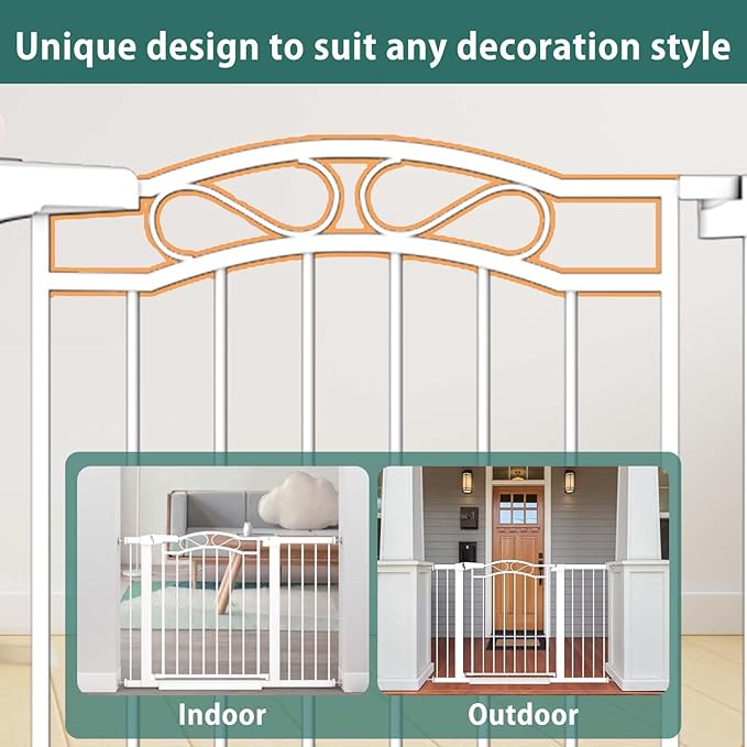 Fairy Baby 51.6"-54.3" Extra Wide Baby Gates for Doorways, Safety Child Gate for Kids Dog, Metal Auto Close Stair Gates Indoor for Children Toddler Pressure Mount Kit, Walk Thru Garden Gate, White