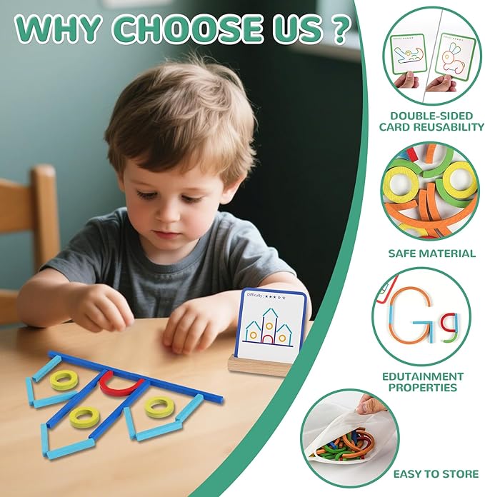 Montessori STEM Puzzle Toy for Kids Ages 3-6 – Wooden Educational Manipulative for Fine Motor Skills, Shape & Color Matching, Creative Building Activity Set for Preschool & Kindergarten