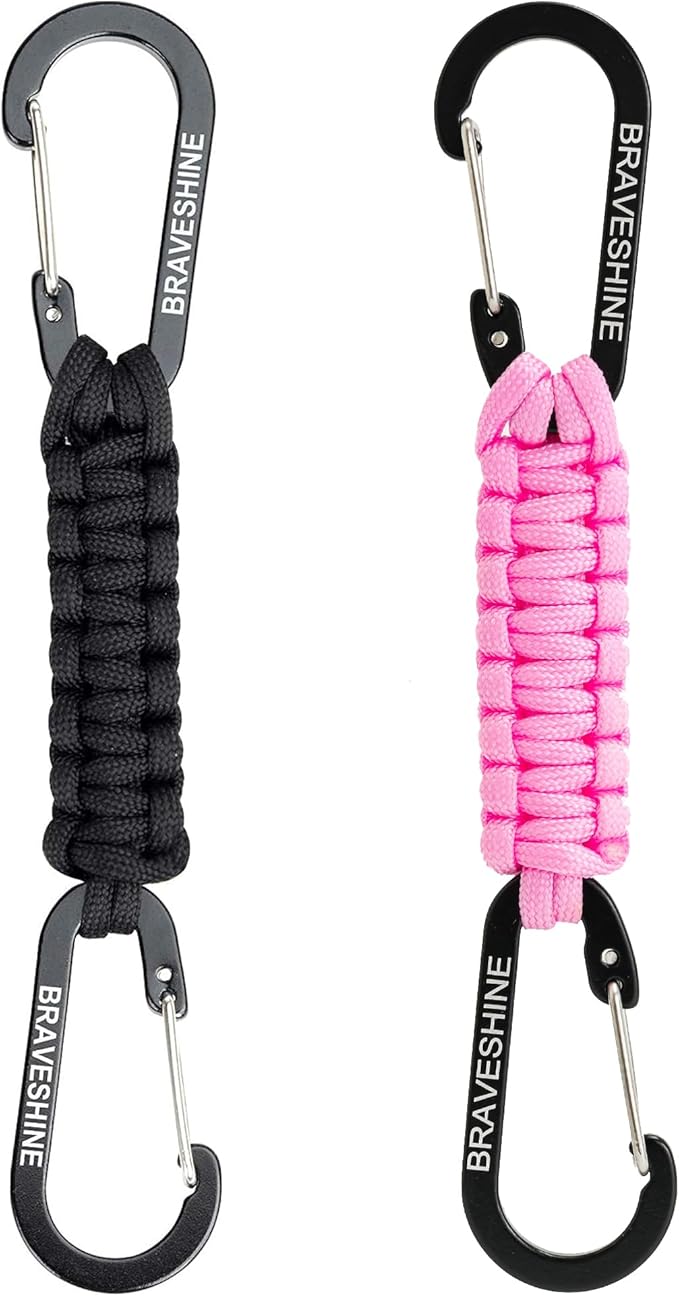 BRAVESHINE Paracord Keychain Carabiner Clip, D Ring Lanyard Hanger Stroller Hook for Water Bottle, Key, Backpacks, Men, Women