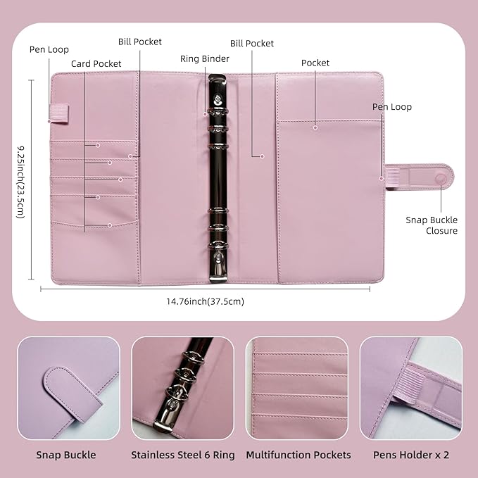 A5 Kpop Photocard Binder, 6 Ring Binder Collector’s Album with 240 Card Slots, PU Leather Binder Cover for Organizing K-Pop, Trading Cards, Game Cards & Memorabilia (Light Pink)