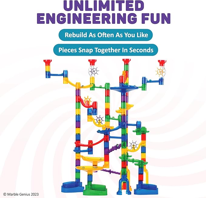 Marble Genius Marble Run Super Set, STEM Toys & Maze Construction Building - 150 Translucent Track Pieces & Glass Marble for Family, Kids Toddlers Ages 4-8 - Fun Holiday Creative Gifts