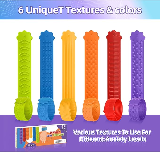 6PCs Textured Slap Bracelets Sensory Simple Dimple Fidget Toys for Kids with Autism & ADHD,Calming Tools for Anxiety & Stress Relief, Classroom Prizes Party & Special Needs Favor Gifts